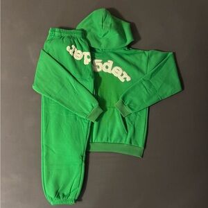 Green Sp5der Hoodie and Sweatpants Set